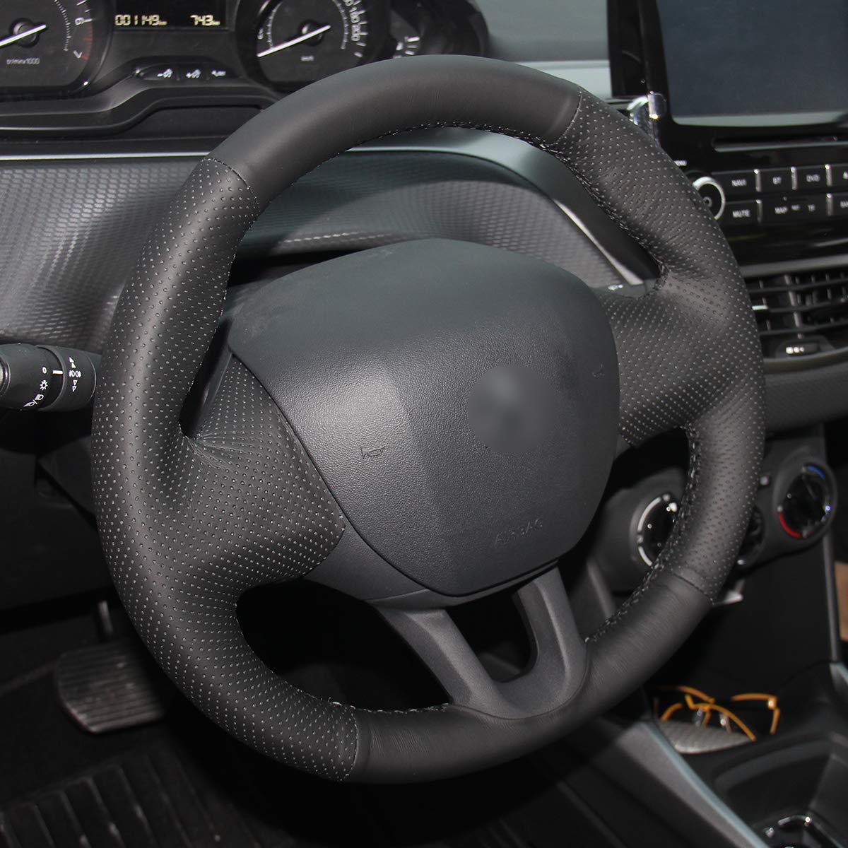 Loncky Auto Custom Fit OEM Black Genuine Leather Steering Wheel Covers